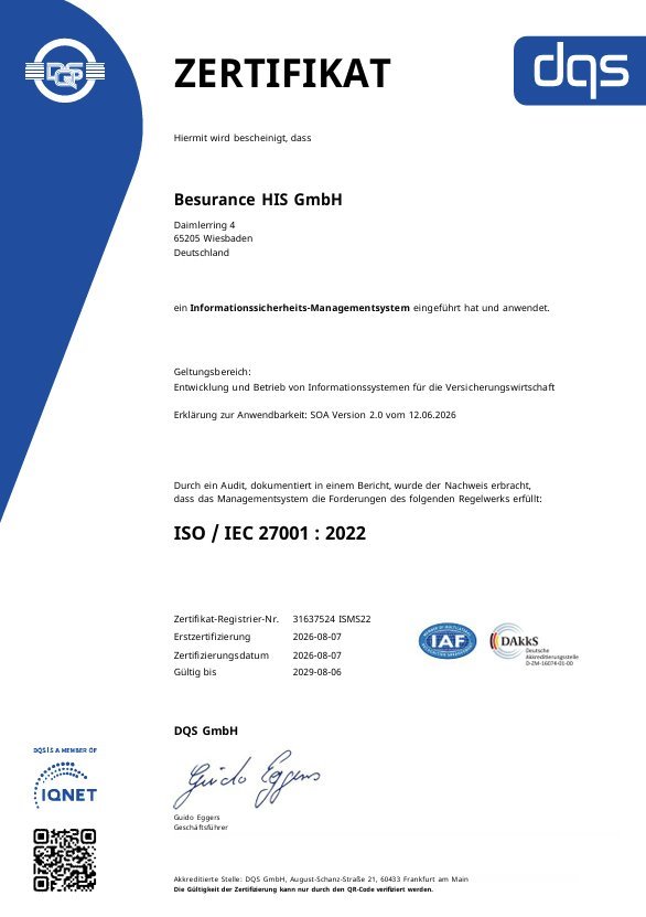 Zertifikat ISO/IEC 27001:2022